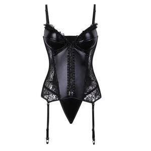 Goth Lace Corset Bustier Faux Leather Bodysuit Large
